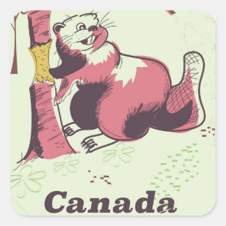 Canada vintage beaver travel poster square sticker