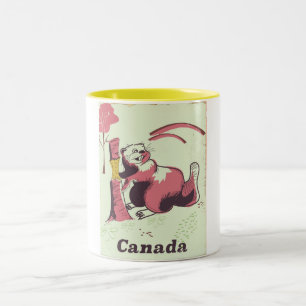 Canada vintage beaver travel poster Two-Tone coffee mug