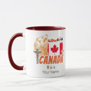 Canada vintage flag and grizzly bear souvenir mug