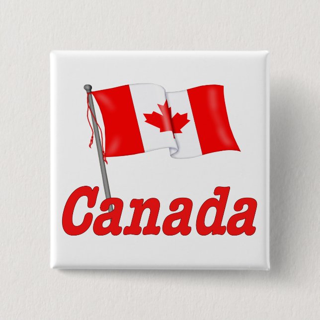 Canada Waving Flag 2 Inch Square Button (Front)