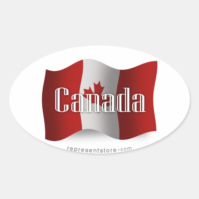 Canada Waving Flag Oval Sticker (Front)