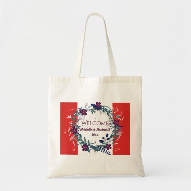 CANADA WEDDING WELCOME Destination Floral Tote Bag (Front)