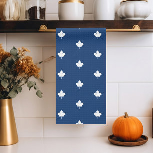Canada White Maple Leaf on Blue Pattern Kitchen Towel
