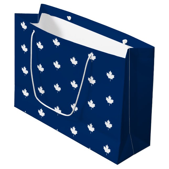 Canada White Maple Leaf on Blue Pattern Large Gift Bag (Front Angled)