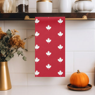 Canada White Maple Leaf on Red Pattern Kitchen Towel