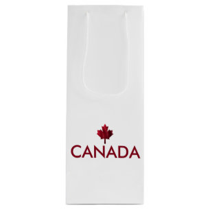 Canada with red wavy maple leaf wine gift bag