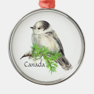Canada's National Bird Grey Grey Jay, Whiskey Jack Metal Ornament