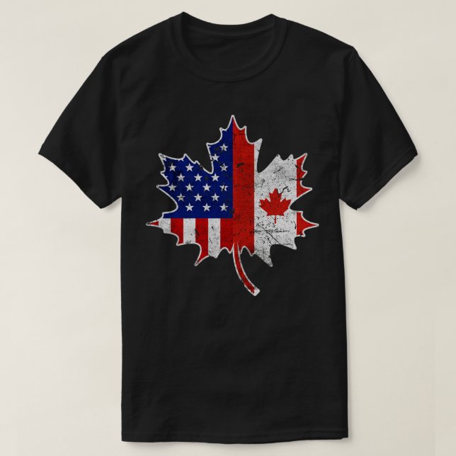Canadian American Flag Canada Day Maple Leaf T-Shirt (Design Front)