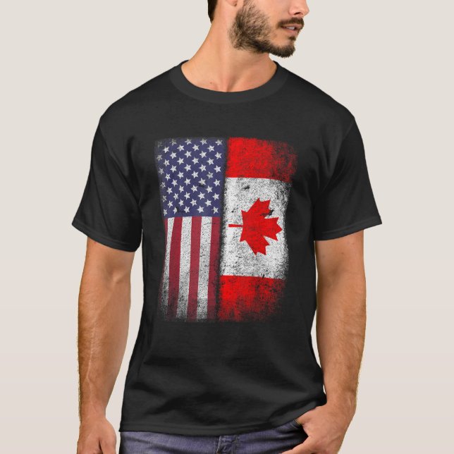 Canadian American Flag Canada Usa Roots T-Shirt (Front)