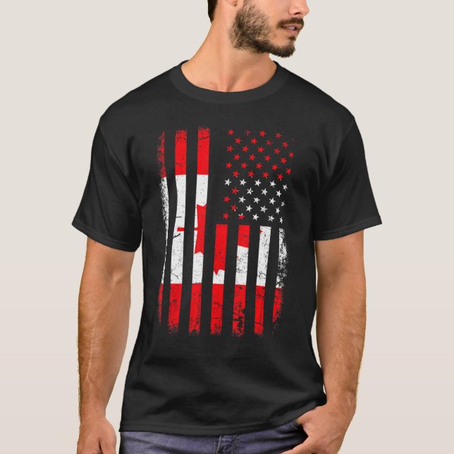 Canadian American Flag Canadian Roots Canada Ameri T-Shirt (Front)
