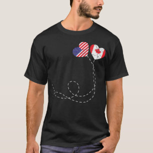 Canadian American Flag Hearts US Flag Maple Leaf C T-Shirt