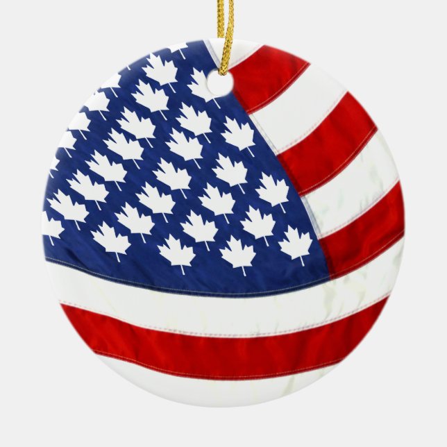 Canadian / American Waving Flag Ceramic Ornament (Front)