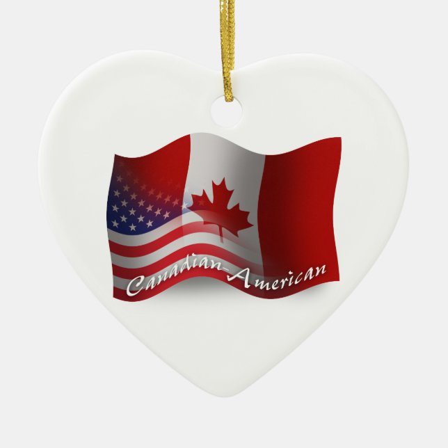 Canadian-American Waving Flag Ceramic Ornament (Front)