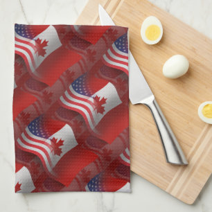 Canadian-American Waving Flag Kitchen Towel