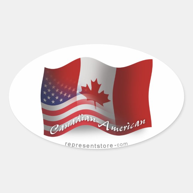 Canadian-American Waving Flag Oval Sticker (Front)