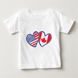 Canadian and America Flag Hearts Baby T-Shirt