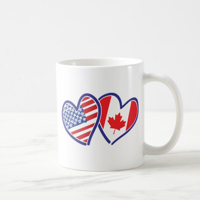 Canadian and America Flag Hearts Coffee Mug (Right)