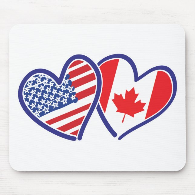 Canadian and America Flag Hearts Mouse Pad (Front)
