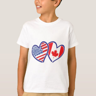 Canadian and America Flag Hearts T-Shirt