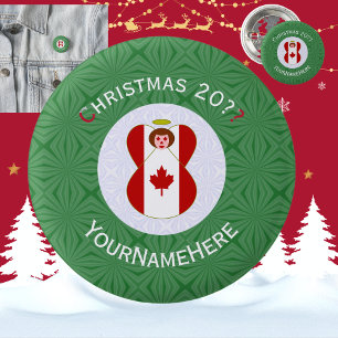 Canadian Angel Christmas Flag Personalized 1 Inch Round Button