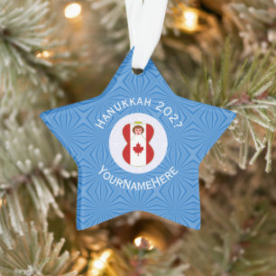 Canadian Angel Hanukkah Flag Personalized Ornament