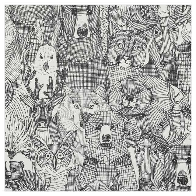 canadian animals black white fabric (Swatch)