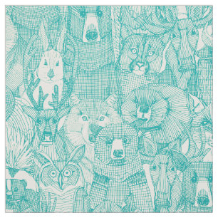 canadian animals teal pearl fabric