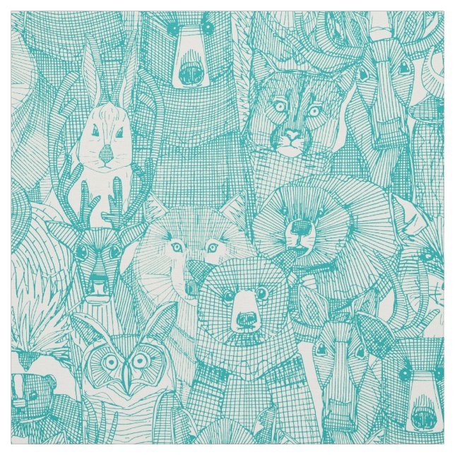 canadian animals teal pearl fabric (Swatch)