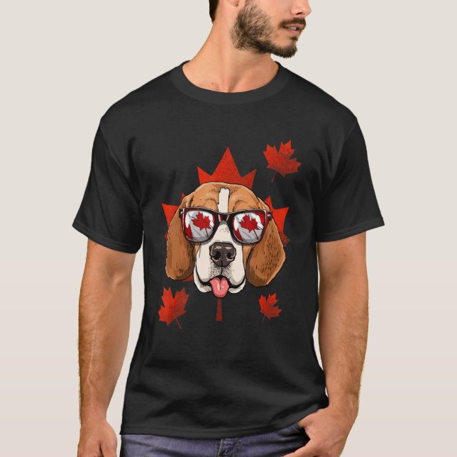Canadian Beagle Maple Tree Leaf Canada Flag Pet Do T-Shirt (Front)