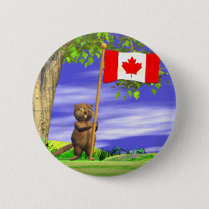 Canadian Beaver and Flag 2 Inch Round Button