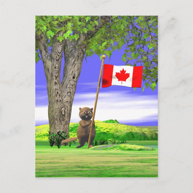 Canadian Beaver and Flag Postcard (Front)
