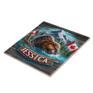 Canadian Beaver Building a Lodge in Water Tile