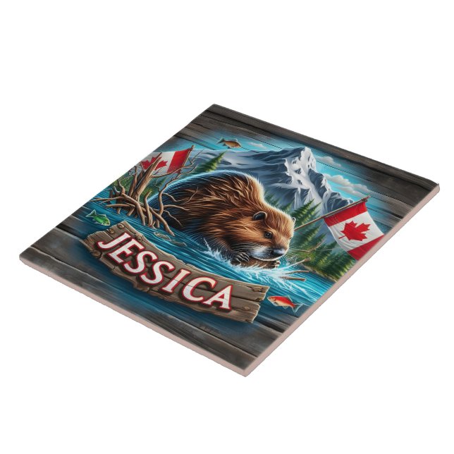 Canadian Beaver Building a Lodge in Water Tile (Side)