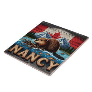 Canadian Beaver Builds Nest Near Mountain Lake Tile