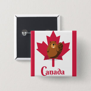 Canadian beaver cartoon travel poster 2 inch square button