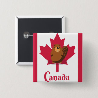 Canadian beaver cartoon travel poster 2 inch square button