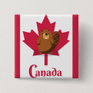 Canadian beaver cartoon travel poster 2 inch square button