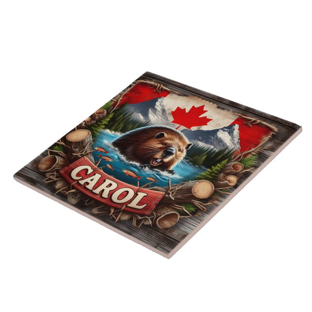 Canadian Beaver, Flag, Mountain View Tile (Side)