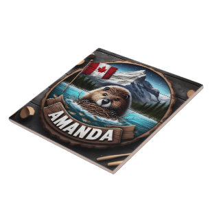 Canadian Beaver Holding Nesting Material by Lake Tile