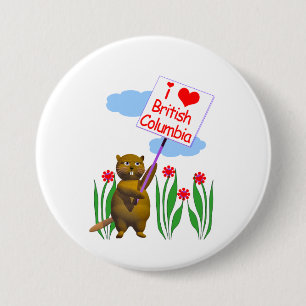 Canadian Beaver Loves British Columbia 3 Inch Round Button