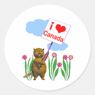 Canadian Beaver Loves Canada Classic Round Sticker
