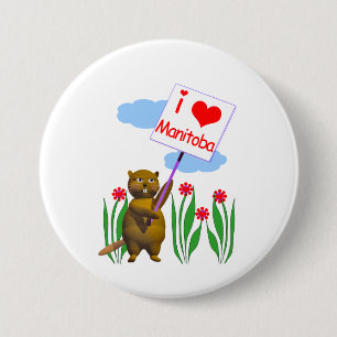 Canadian Beaver Loves Manitoba 3 Inch Round Button