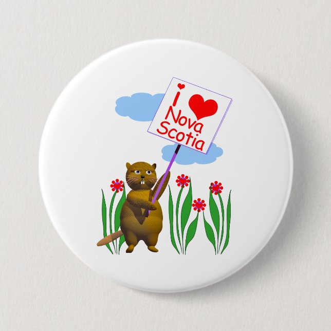 Canadian Beaver Loves Nova Scotia 3 Inch Round Button (Front)