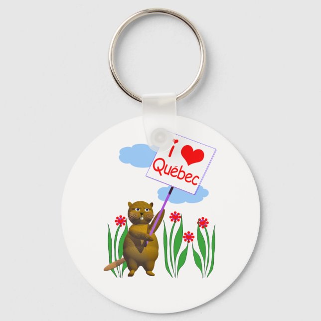 Canadian Beaver Loves Quebec Keychain (Front)