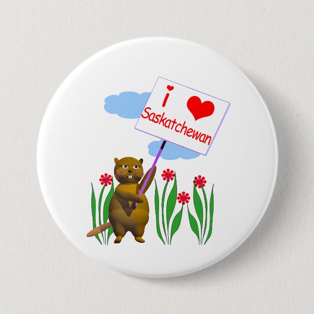 Canadian Beaver Loves Saskatchewan 3 Inch Round Button (Front)