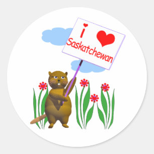 Canadian Beaver Loves Saskatchewan Classic Round Sticker