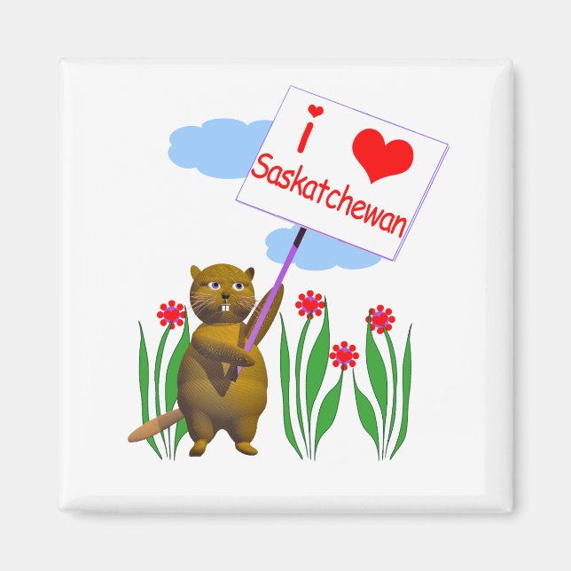 Canadian Beaver Loves Saskatchewan Magnet (Front)