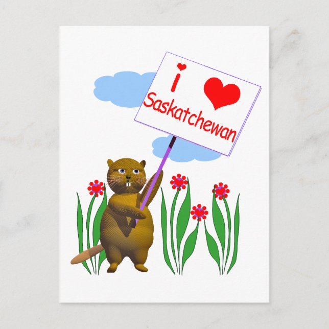 Canadian Beaver Loves Saskatchewan Postcard (Front)