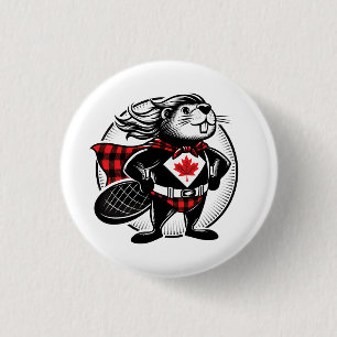 Canadian Beaver Lumberjack Buffalo Plaid 1 Inch Round Button