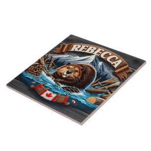 Canadian Beaver, Snow-Capped Mountain Tile